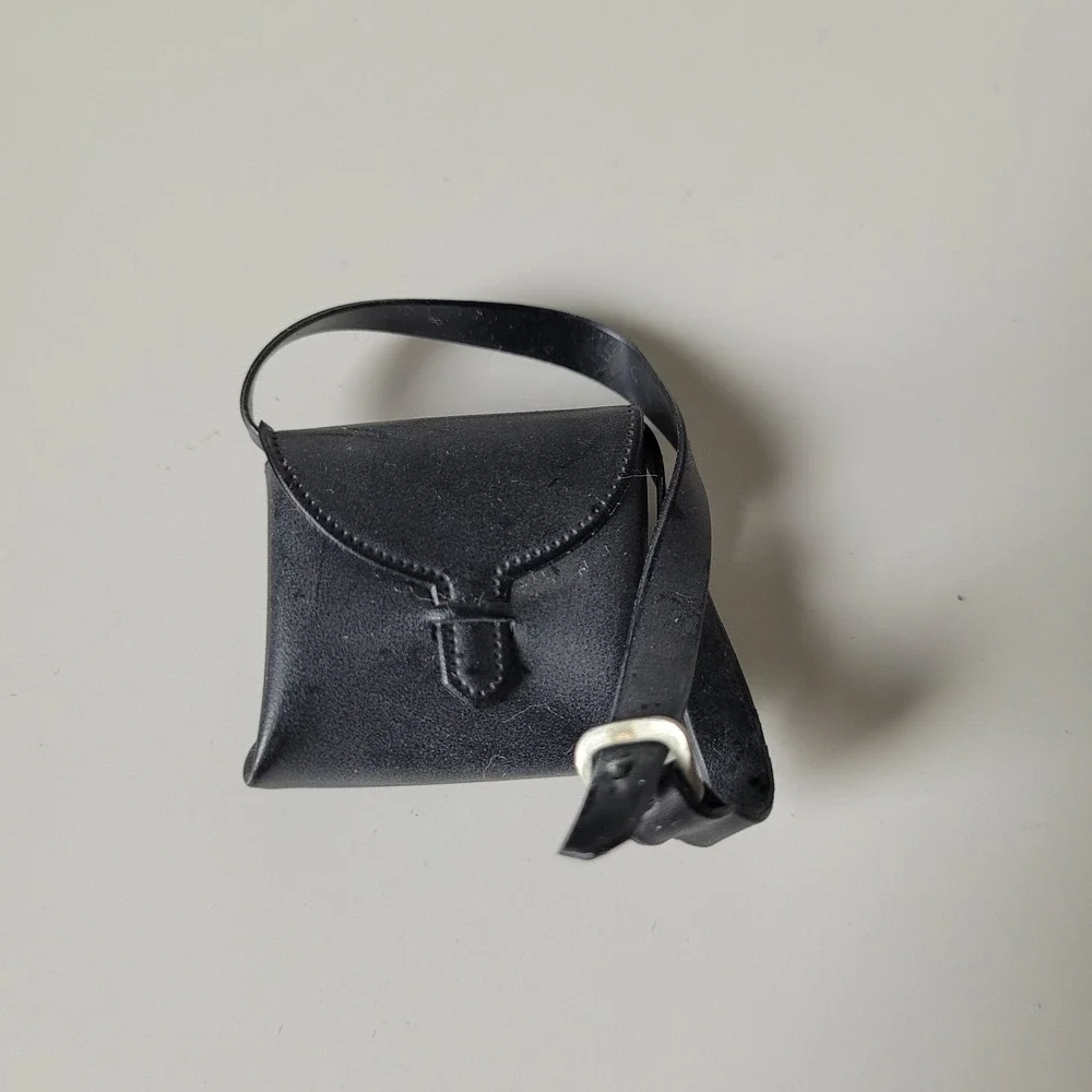 Vintage 1:6 Scale Black Vinyl Shoulder Bag Pouch | Fits 12